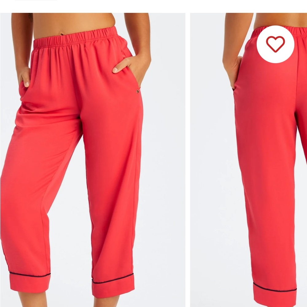Fabletics red eco satin pajama set tank and crop pants